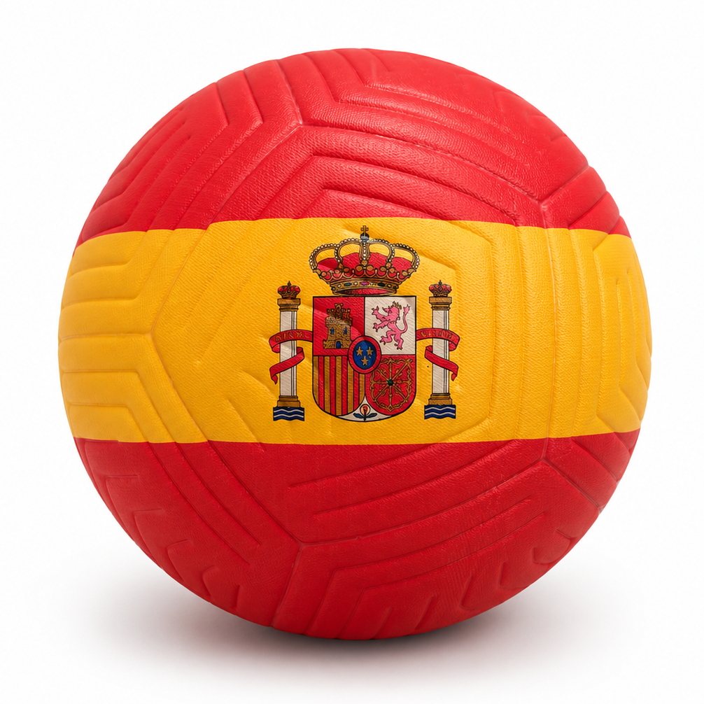 Soccer ball with Spanish flag design on a white background