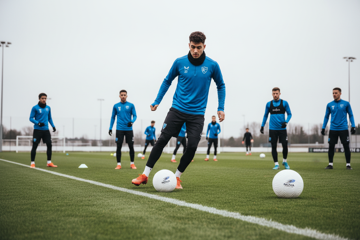 Soccer team practicing with NOVA FUTBOL CO balls
